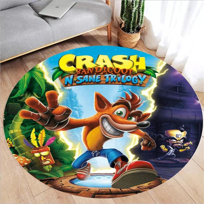 

Crash Bandicoot Printed Round Carpet for Gaming Room Decor Action Pass Game Bedroom Circle Rug Floor Mat Boy s Room Play Rugs 120cm