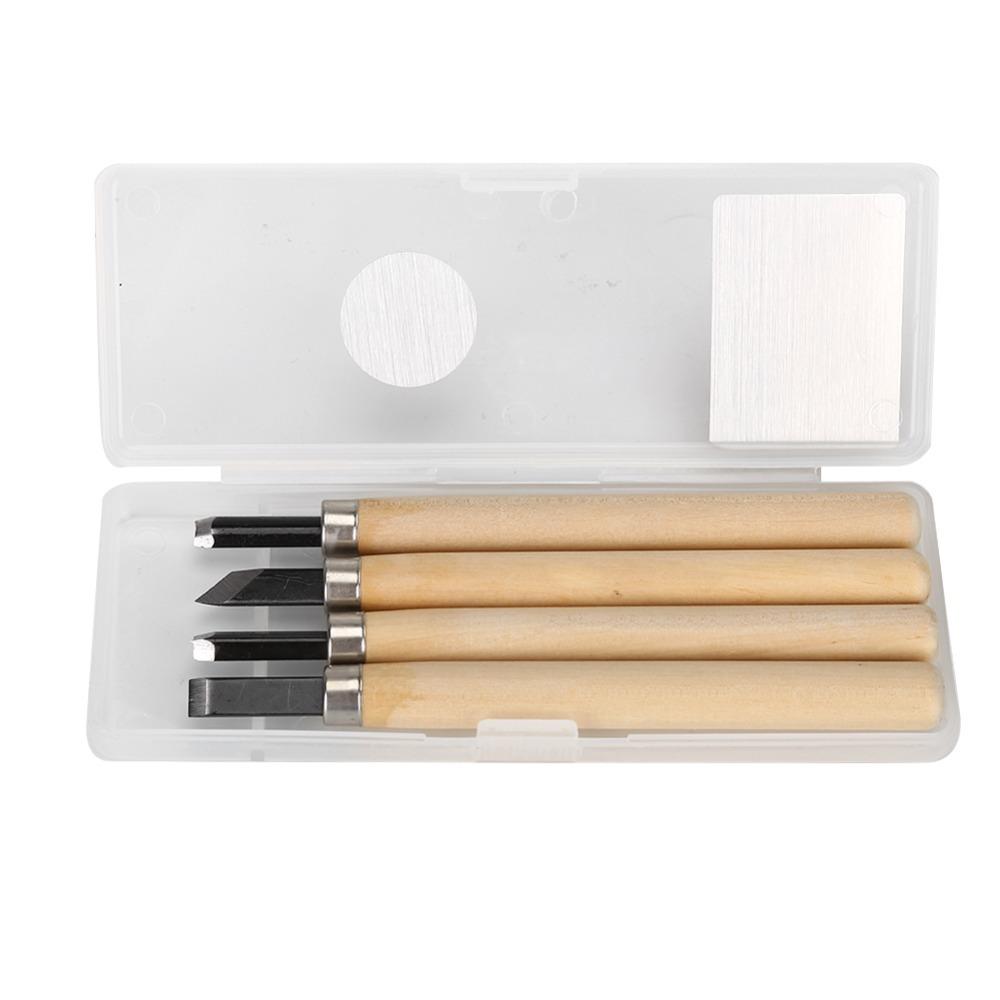 4PCS Steel Wood Carving Knife Small Flat Diagonal Round Carving Tools Set Triangle Graver Manual Sharpener Chisel Sets Carpenter