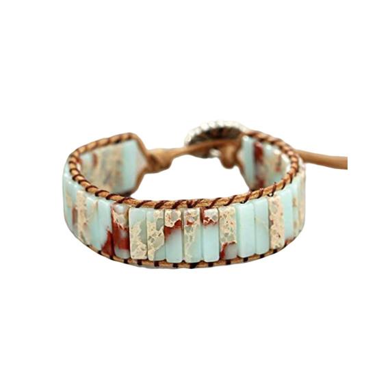 Bohemian Stone Bracelet Handmade Natural Stone Tube Beads Bangle Adjustable Unisex Boho Bracelet Gift for Him Her