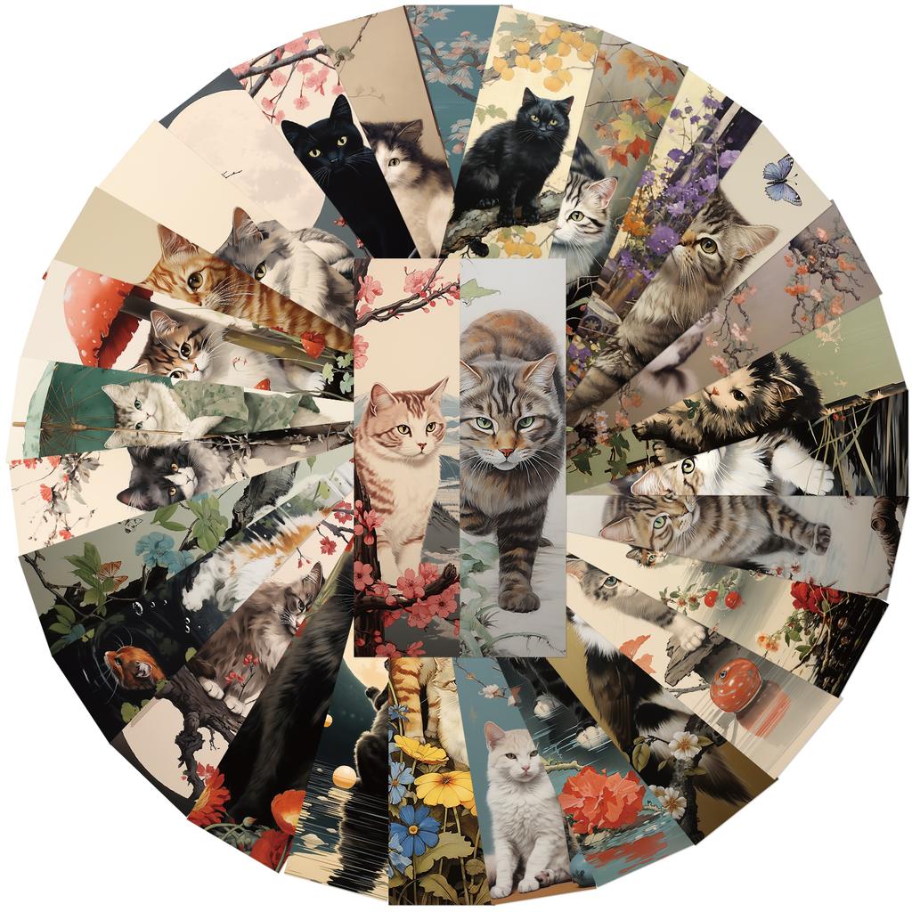 30PCS Japanese Style Cat Bookmarks European And Shadow Decoration Creative Landscape Bar Durable Reading Photography Accessories