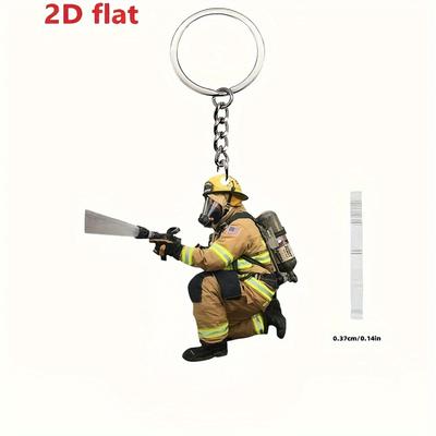2D Acrylic Firefighter Keychain Bag Pendant Fireman Gift