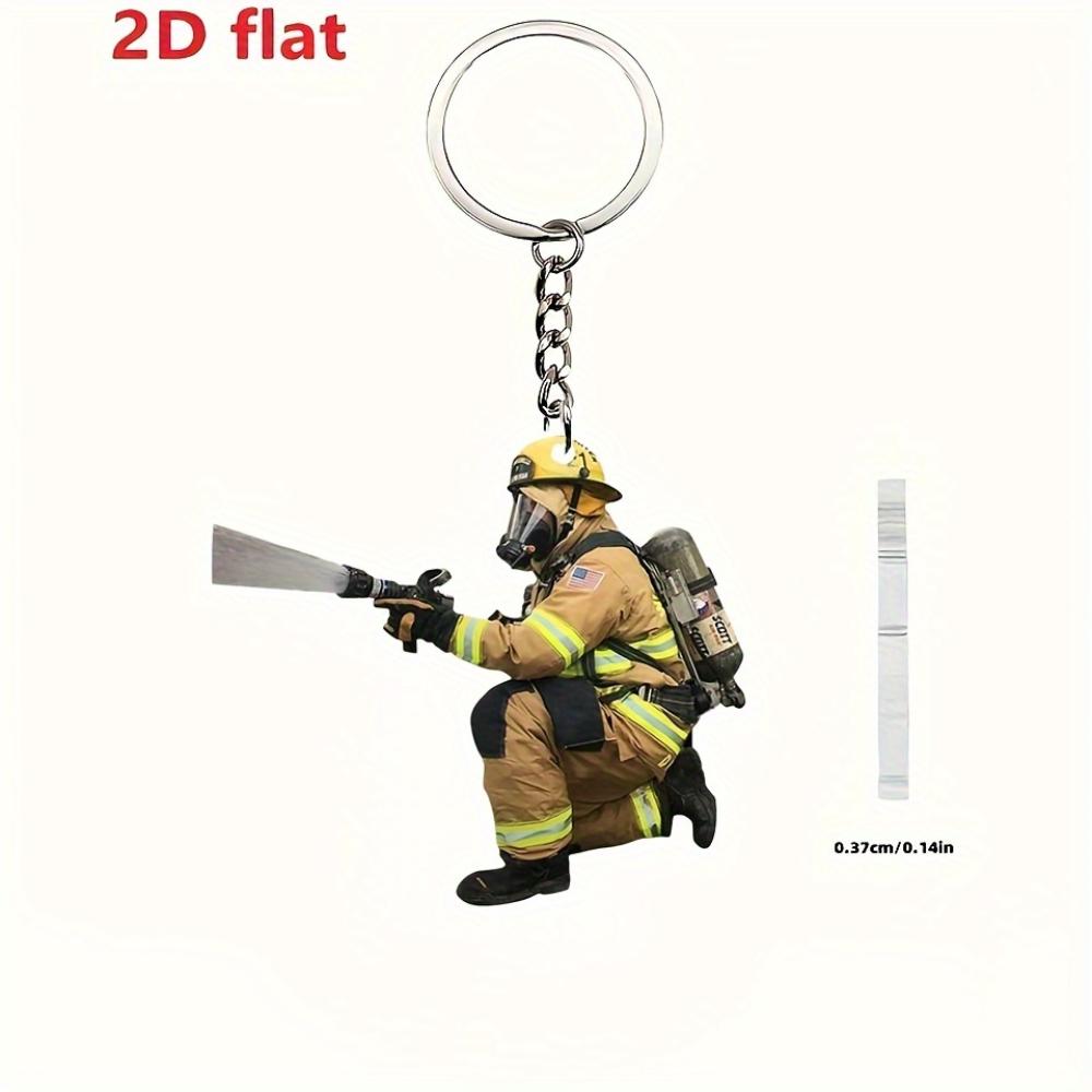 Forest Sunshine Home Unisex 2D Acrylic Firefighter Keychain Bag Pendant Fireman Gift