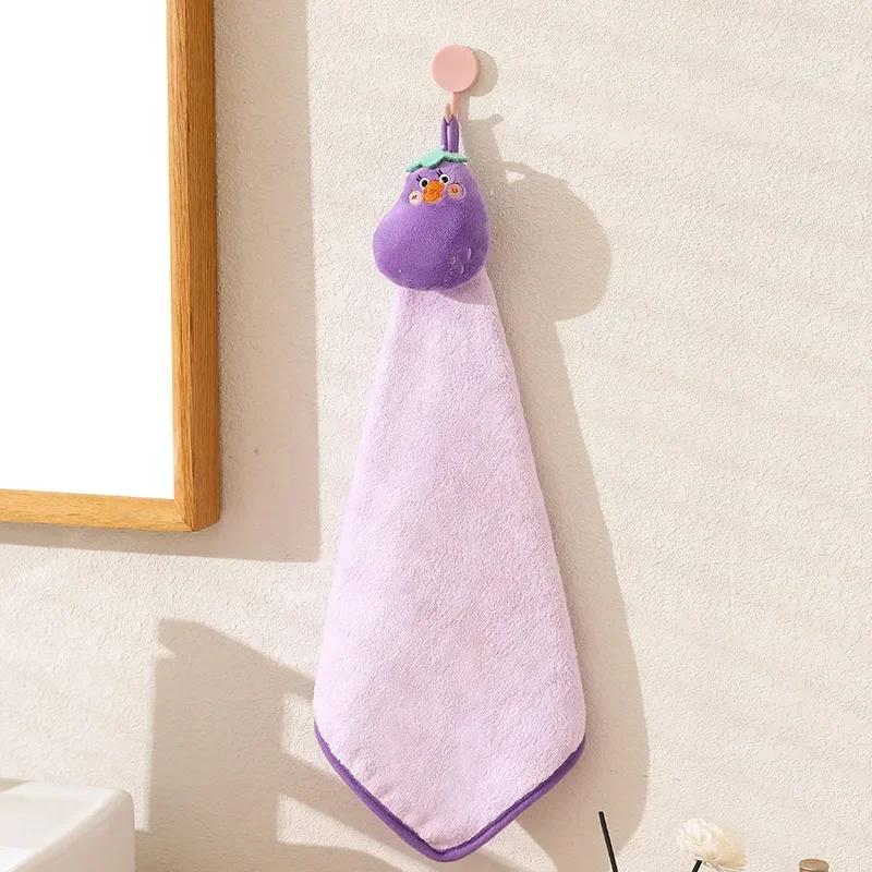 

Coral Velvet Pocket Cute Hand Towel Bathroom Hanging Absorbent Towel Kitchen Bathroom Square Towel фіолетовий