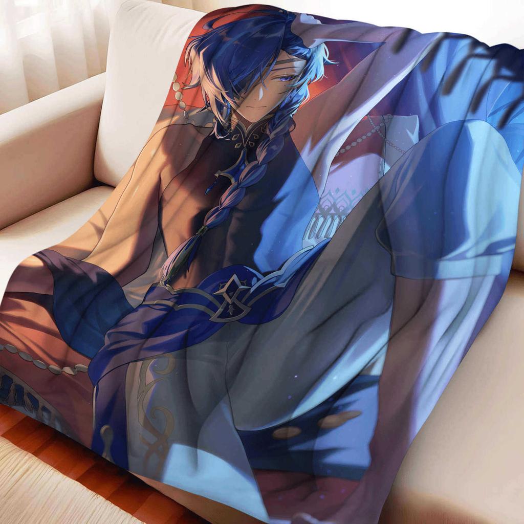 Cartoon Gesnhin Impact Kaeya Alberich Flannel Blanket Cover Warmth Soft Anime Blanket Multifunctional Decor Universal Blankets