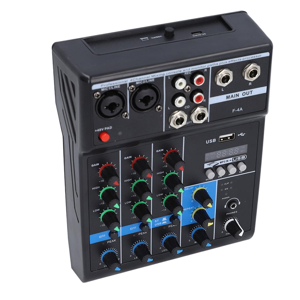 Sound Mixer USB BT 4 Channel Sound Mixing Console with 48V Phantom Button for Stage Performance