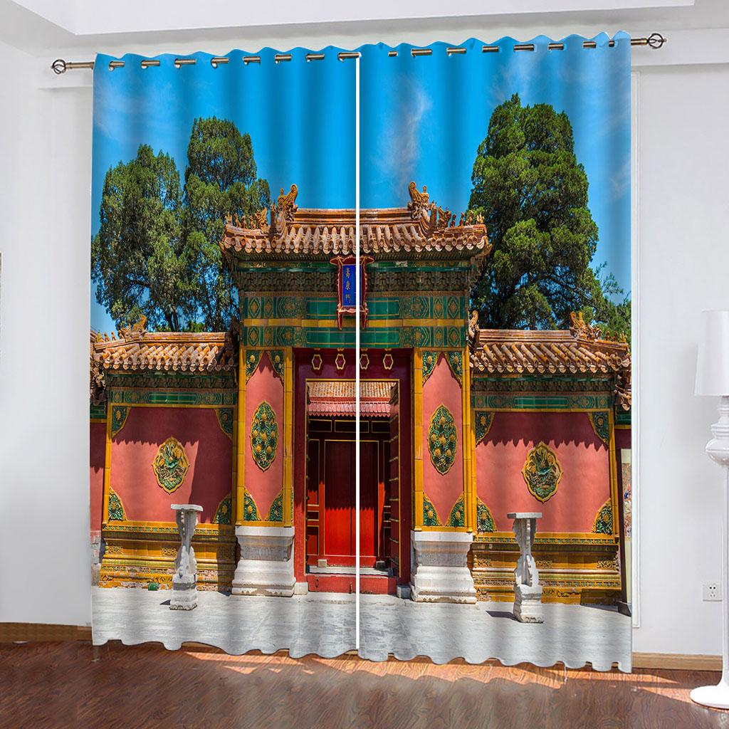 

Шторы салон 2 шт. Китайская архитектура 3D принт узор оконная штора для ребенка Детская Мальчик спальня гостиная дом W70xH160cmx2&hook