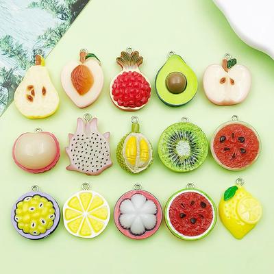 15-Color Resin Cartoon Fruit Pendants: Watermelon & Apple Charms for DIY Jewelry