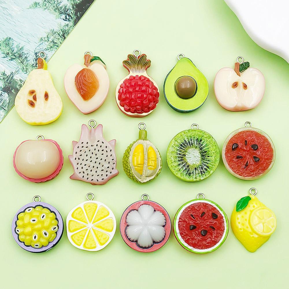 15-Color Resin Cartoon Fruit Pendants: Watermelon & Apple Charms for DIY Jewelry