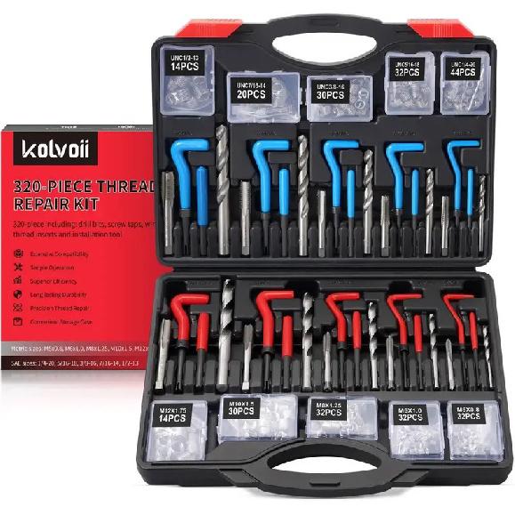 Helicoil Thread Repair Kit 320-Piece, Metric & SAE HSS Drill Bit & Tap Set for Automotive Rethreading