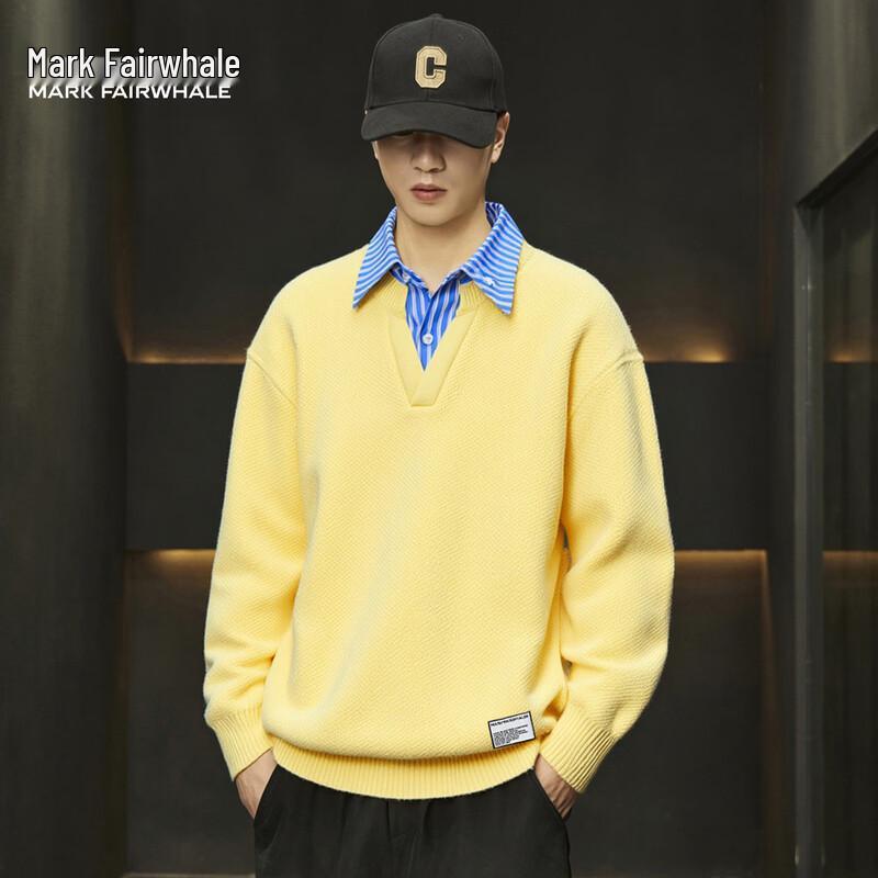 Mark Fairwhale Men's Faux Two-Piece Contrast Stitch Knit Sweater