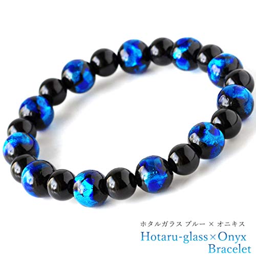 Natural Stone Power Stone Bracelet, Firefly Glass, Onyx, Men's and Women's Accessory, Inner Diameter: Approx. 16cm