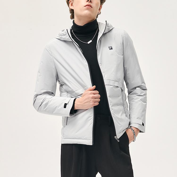 FILA Solid Color Sports Hooded Lightweight Down Jacket Men Outerwear Mountain-Rock-Gray F11M147918FGY