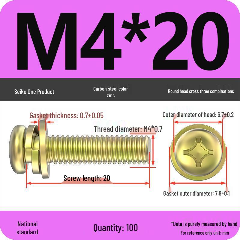 Nickel-Plated Phillips Pan Head Screw with Washer, M2-M6 Thread
