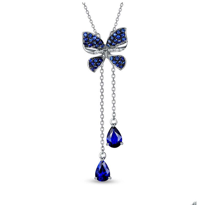 Elegant Sapphire Butterfly Tassel Choker Necklace for Women - Trendy, Luxurious, and Versatile Design