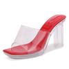 Sandals Women's Summer Silver Outer Slippers Comfortable Simple Temperament Crystal Thick Heel Transparent High Heels
