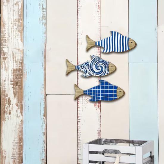 3 Pcs Summer Wooden Nautical Coastal Theme Fish Wall Decor Fish Wall Sculpture