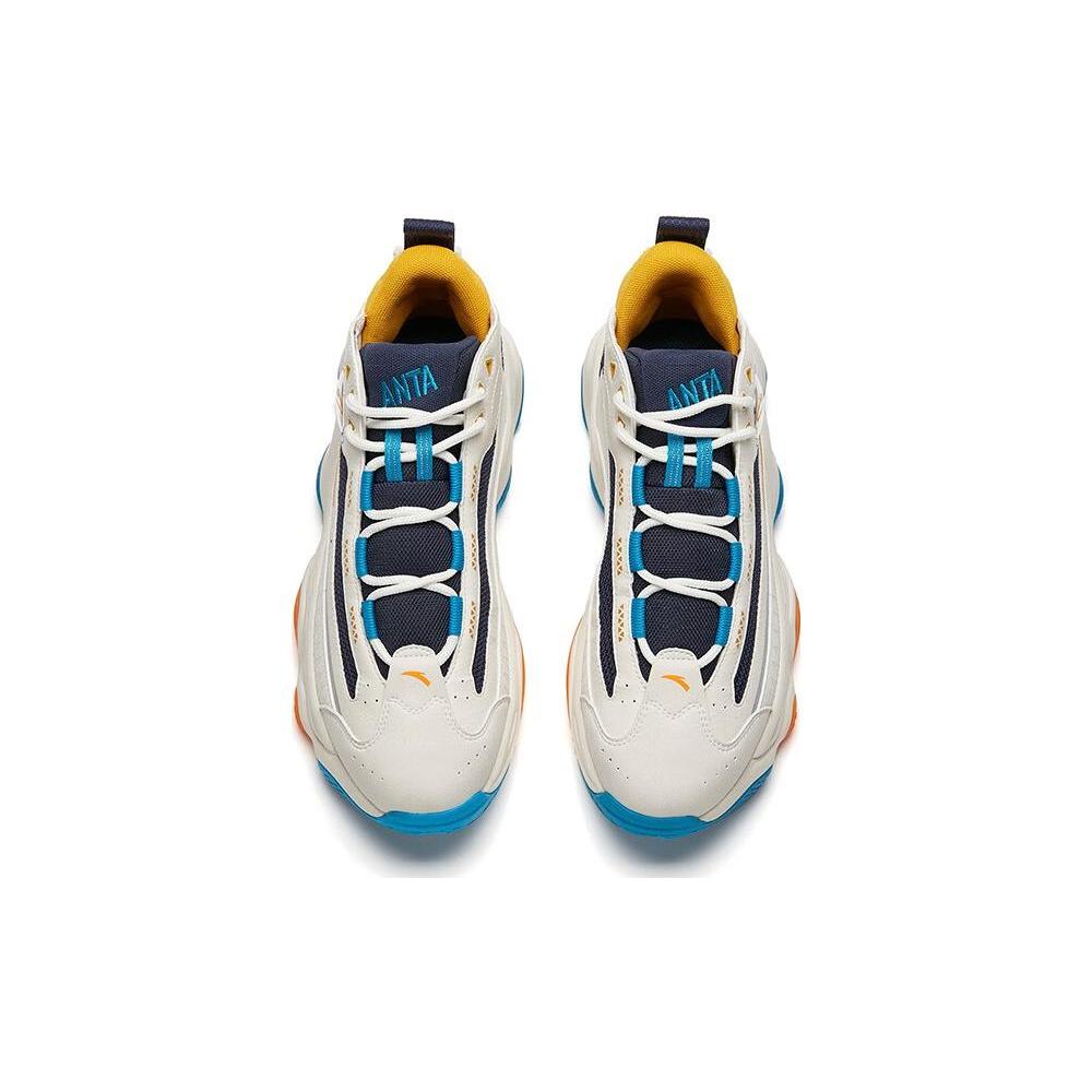 New Anta Big Shark Cushioning Anti Slip And Wear Resistant Mid Top Chunky Sneakers White Blue 112148090R-2