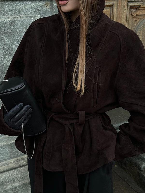 In Stock: Elegant Turn-Down Collar Waist-Cinching Single-Button Coat - European & American Style Fashion 2025