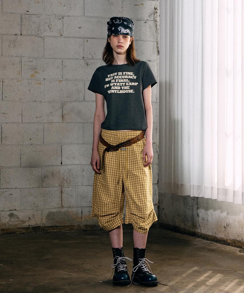 THEVINYLHOUSE Three-Quarter Check Pants Yellow