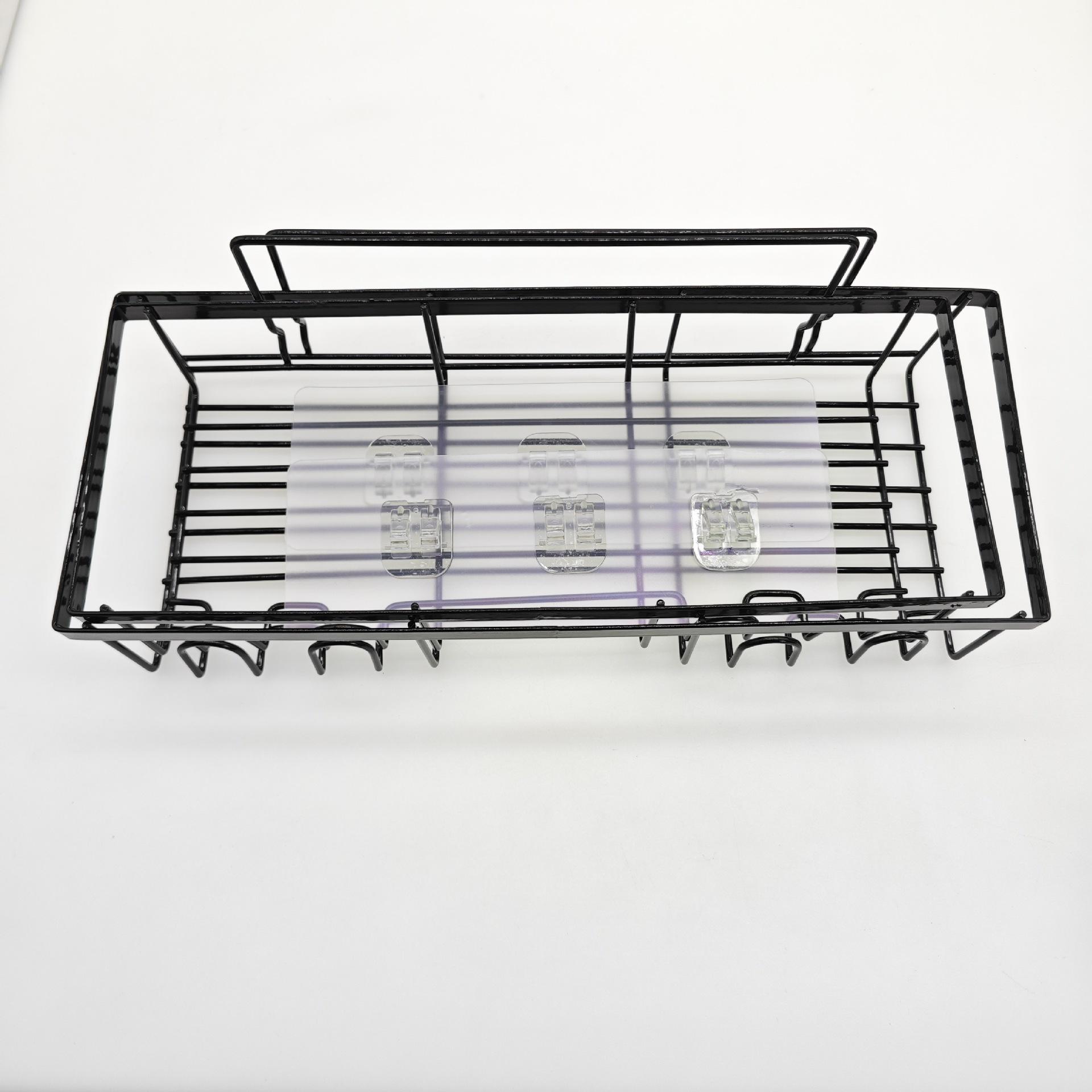 

Bathroom Storage Rack Modern Minimalist Hole-free Wall Mounted Kitchen Storage Basket Bathroom Storage Rack Durable Samurai Black (price for a pair)