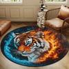 Round Crystal Velvet Rug,, Ice and Fire Fashion Tiger Print, Non-slip Mat, Home Decorative Carpet for Bedroom, Living Room, Office Chair Pad