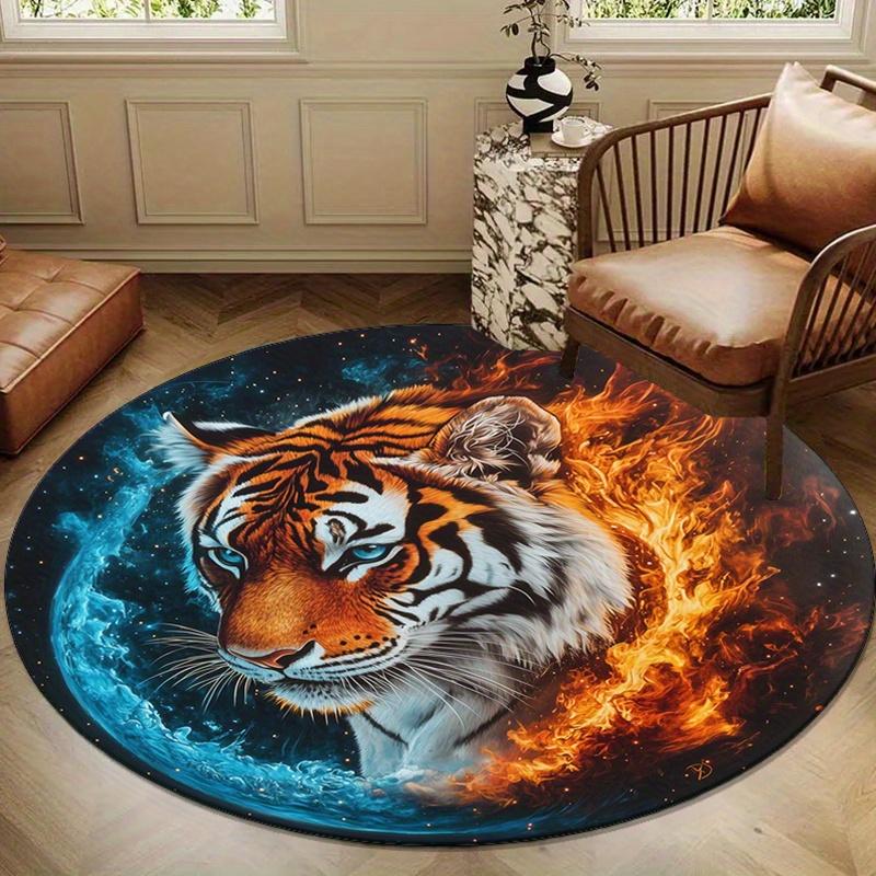 

Круглый ковер из кристаллического велюра, Модный принт «Лед и пламя» с тигром, Нескользящий коврик, Декоративный ковер для дома, спальни, гостиной, Накладка под офисное кресло 100cm