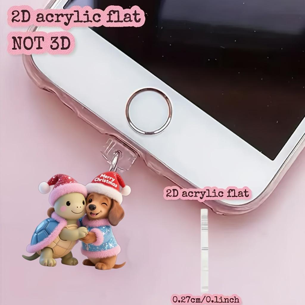 When Christmas Meets Cute Pets, the Acrylic Phone Dust Plug In the Shape of a Puppy and Turtle Becomes a Playful Christmas Gift for Your Phone