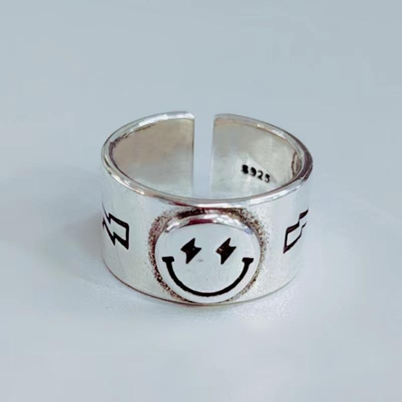Korean Version of Forest Style Lightning Five-pointed Star Ring Women's Fashionable Smiling Face Open Ring
