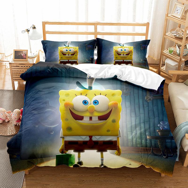 Three-Piece Home Textile Four-Piece Cartoon Spongebob Squarepants 3D Digital Printing Quilt Cover Pillowcase Bedding