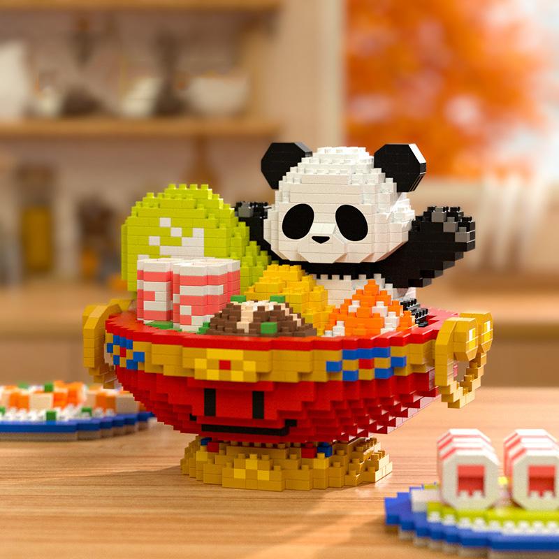 

China Delicious Food Hotpot Micro Diamond Block Animation Panda Construction Brick Build Nanobricks Construction Plaything For Kids Gift