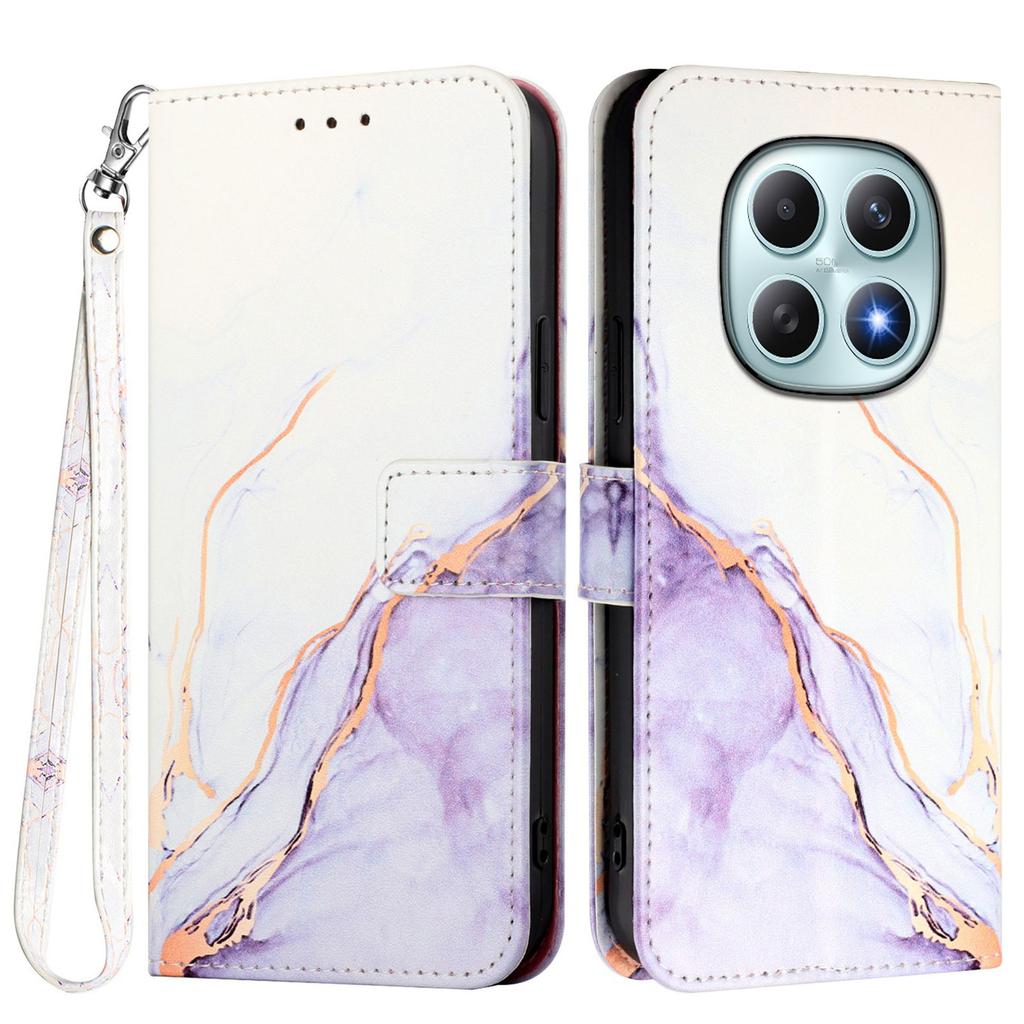 For Xiaomi Redmi Note 15 5G Case with Strap Marble Pattern Leather Phone Cover Card Holder