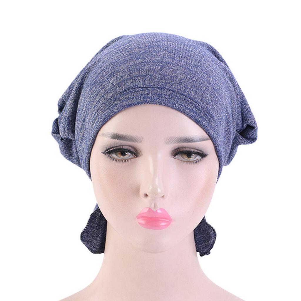 Women Summer Beanies Cap Solid Color Turban Hat Elastic Pre-Cross Chemo Covers Caps Muslim Headwraps Windproof Bandanas