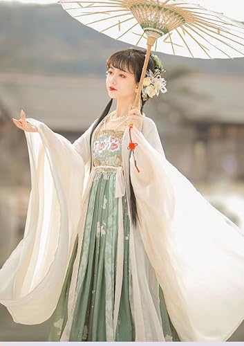 [Housaku Co., Ltd.] Ancient Hanfu Classical Beauty Elegant Chinese Court Costume Cosplay Set Tang Suit Haori Long Skirt 6-Piece Set (L, Natural Green)