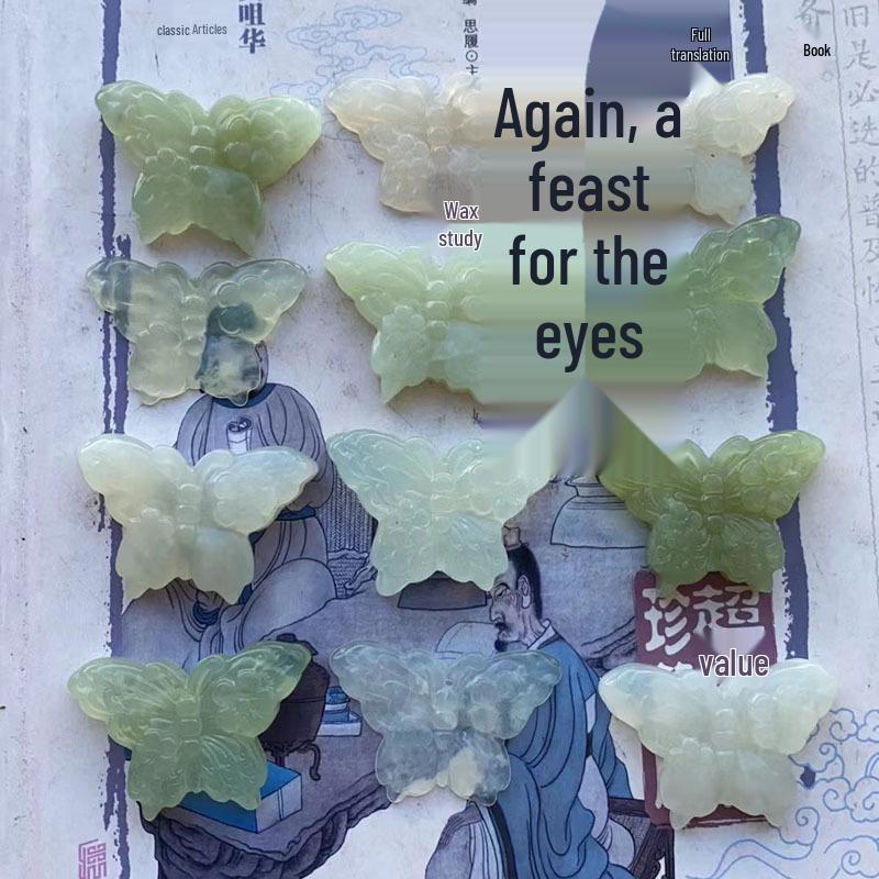 Кулон  Цветок сливы бабочка персик нефрит  - Натуральный нефритовый кулон на свитер Model 8456