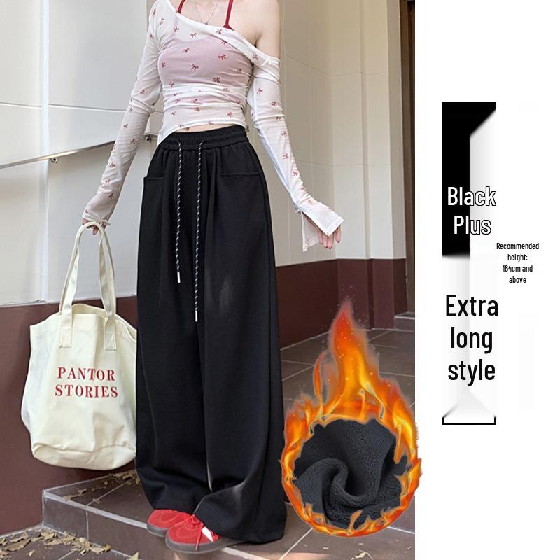 

Женские брюки с широкими штанинами, высокой талией и драпировкой - Весна/Осень 2025, Свободные, стройнящие, длиной до пола, повседневные брюки. XL (125-145 lbs)