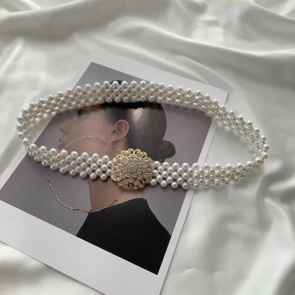 Pearl Decorative Waist Chain High-End Elastic Waist Belt Women'S Waist Accessory Luxurious For Daily Commute Party
