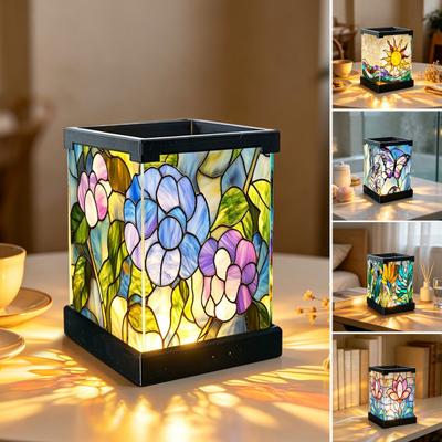 Atmospheric Night Lighting Stained Glass Table Lamp, Vintage Colorful Nightstand Bedside Artistic Home Ornament Decorative Light for Bedroom