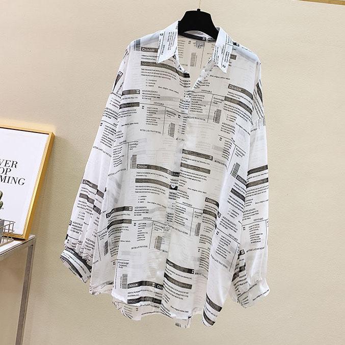 

Женская летняя рубашка, винтажная шифоновая рубашка с длинным рукавом, солнцезащитный крем, тонкая универсальная солнцезащитная рубашка с буквенным принтом XL
