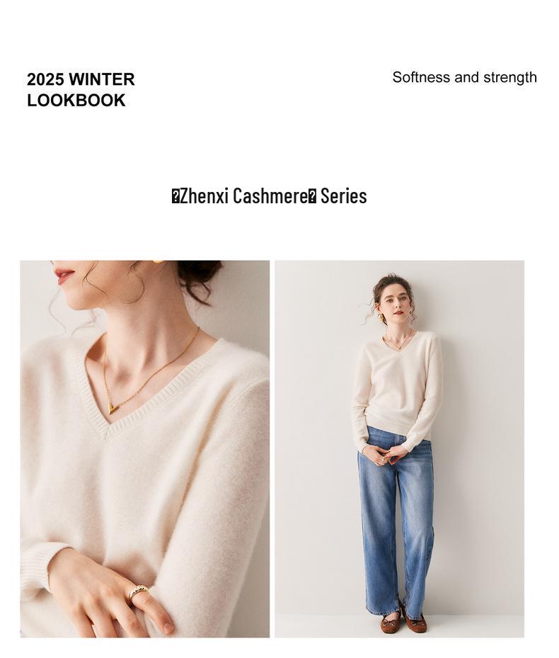 2025 A/W Women's V-Neck Cashmere Sweater - Loose Fit, Versatile Knitted Pullover Top