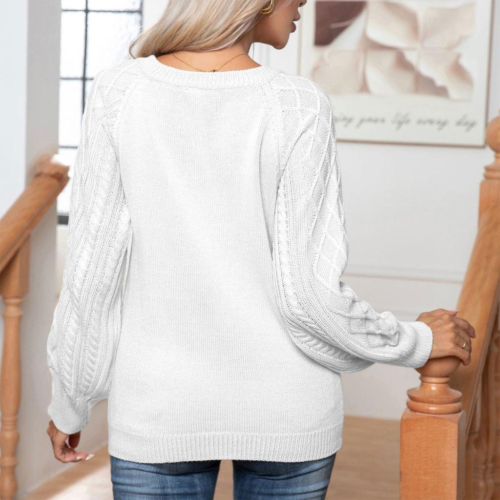 Damenmode Solid Button Twisted Langarm Teig Twists Strickpullover Bluse Frauen