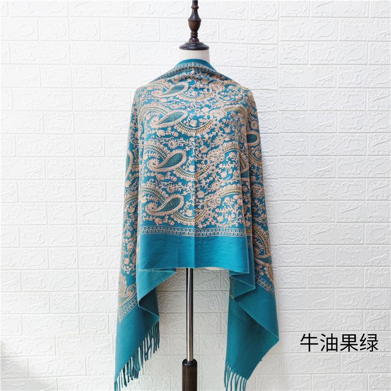 Paisley Flowers Embroidery Cashmere Scarf Women Winter Pashmina Tassel Shawl Elegant Ladies Thicken Warm Blanket Scarves Wraps
