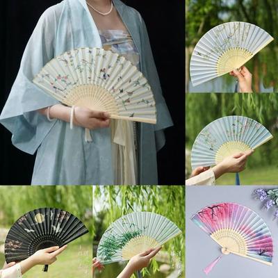 Bamboe Chinese Japanse Vouwwaaier Vintage Stijl Kwastje Elegant Vrouwenwaaier Vouwwaaier Zijden Handwaaier Steel Klassieke Danswaaier