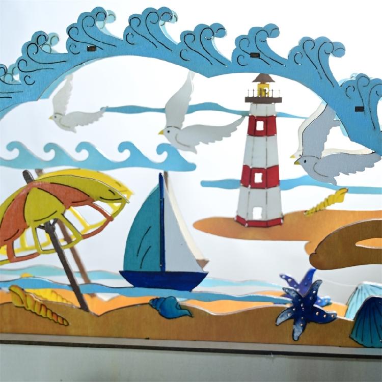 Ocean Theme LED Lamp Table Ornament Wood Carve Desk Decors for Livingrooms