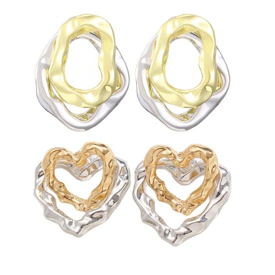 1 Pair Women Earrings Double-Layer Design Heart Irregular Shape Stud Earrings Scratch-Resistant Two-tone Earrings Jewelry Gift