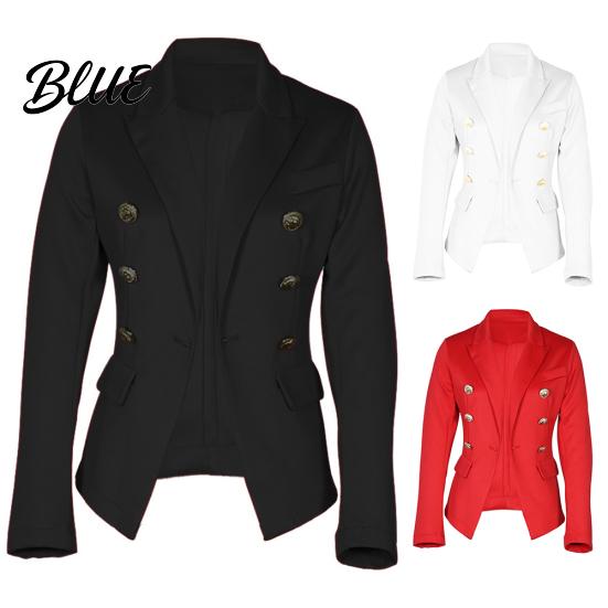 Kadın Sonbahar Düz Renk İnce Ceket Takım Elbise Ceketi Çift Düğmeli İş Blazer