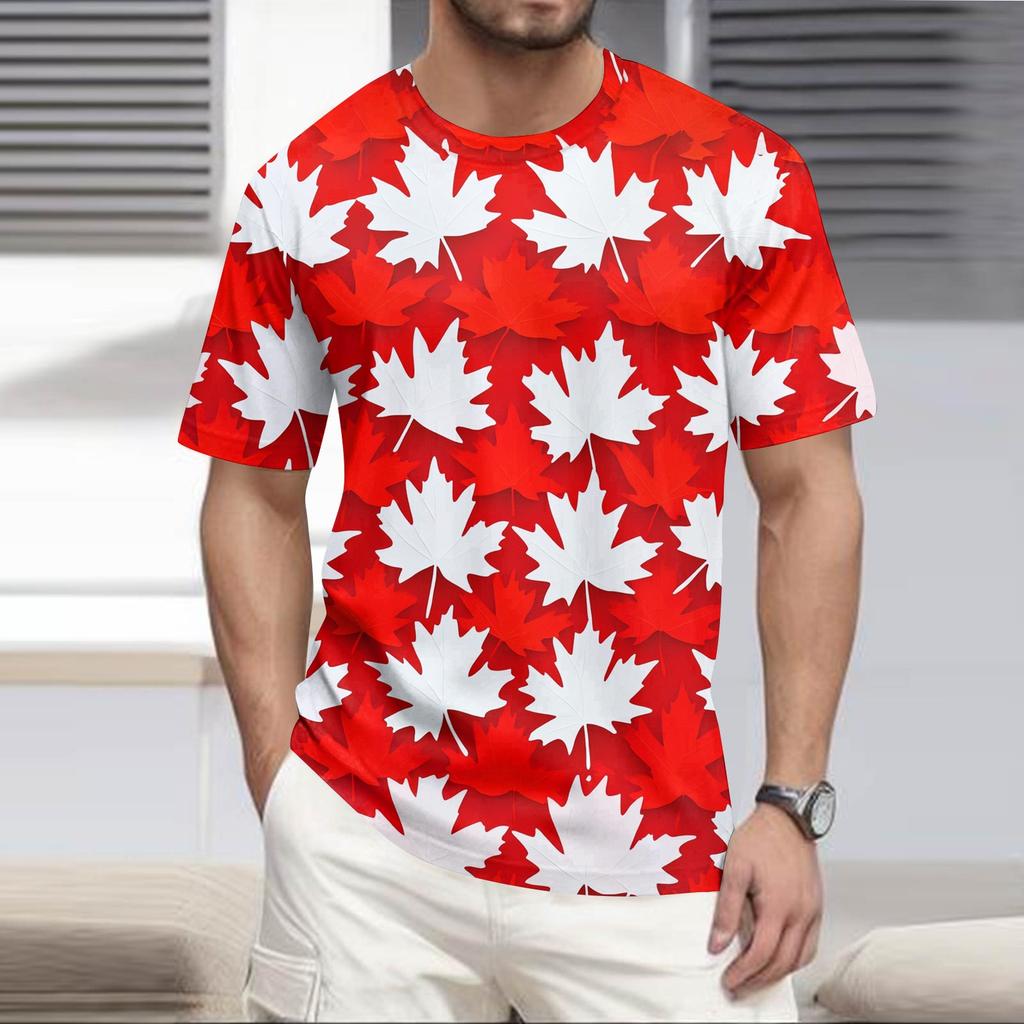 T-shirt Top Décontracté à Col Rond et Manches Courtes Imprimé Plage Hawaïen pour Homme