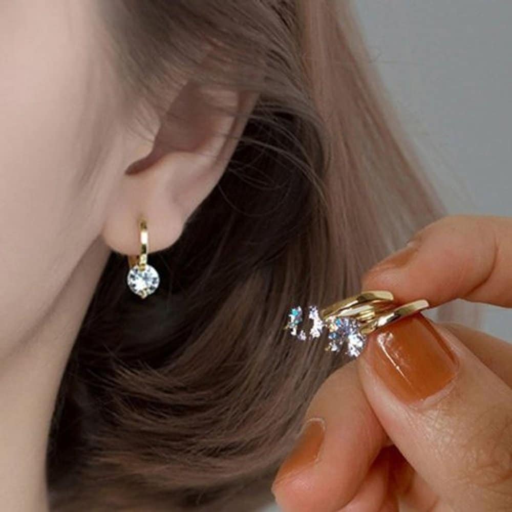 Silver Earrings Simple Cubic One-Touch Circle Earrings 1P Silver Earrings Fashion