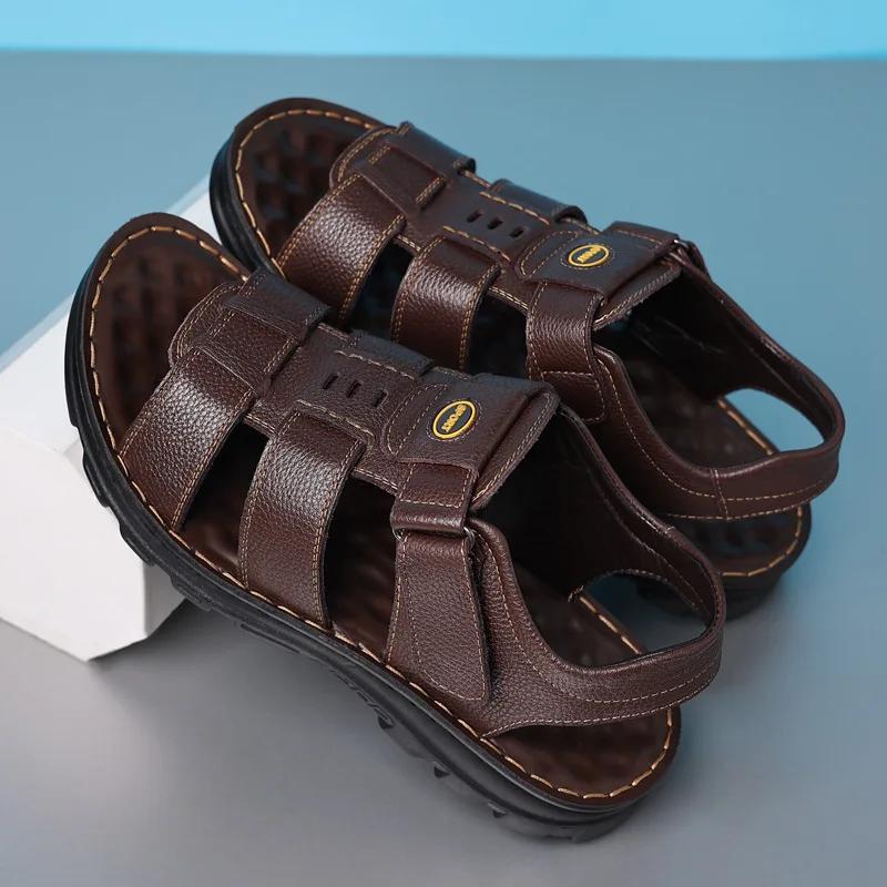 Fashion New Fashion Summer Leisure Men Shoes Beach Sandals High Quality Genuine Leather Sandals Soft Large Size Men's Sandals Size 38-44