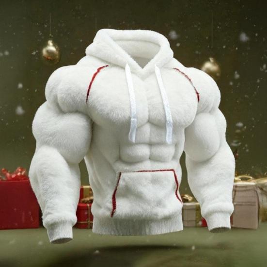 Męska bluza z kapturem na mięśnie Realistyczny nadruk 3D Bluza wciągana Mięśniowa Ciepła Puszysta Bluza z kapturem na imprezę Ubrania uliczne