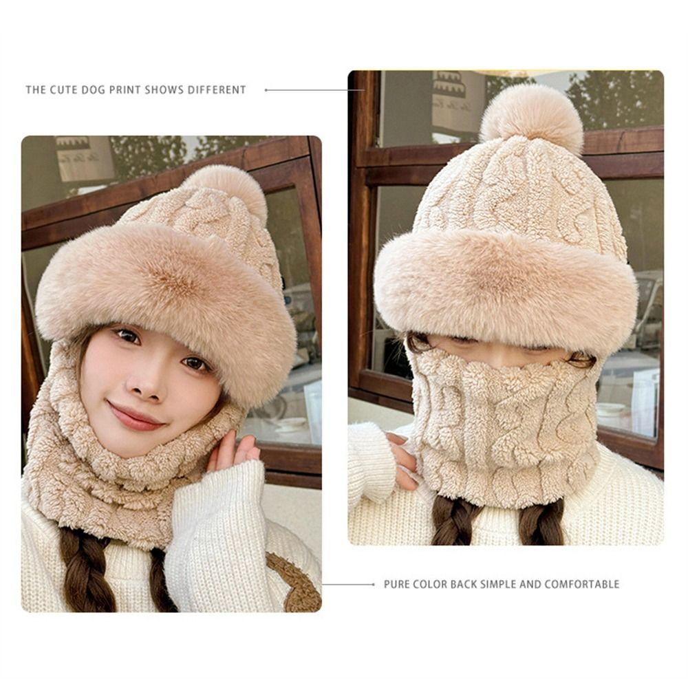 Thick Plush Mask Hat Scarf Set Ski Windproof Lei Feng Hat Casual Neck Warmer  for Cycling